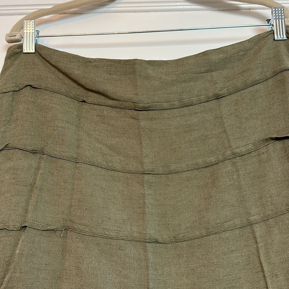 Olive Linen Blend Tiered Midi Skirt | Coastal Resort · Quiet Luxury - Picture 3 of 9